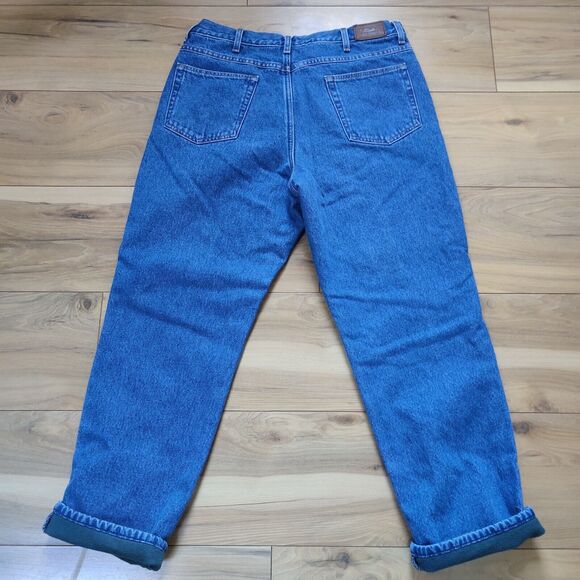 L.L. Bean Classic Fit Green Fleece Lined Mens Tag 35x29 (33X28) Blue Jeans Heavy - Picture 4 of 15